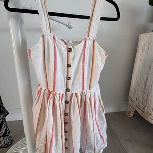 Roxy Girls White Dress with Pink & Tan Stripes